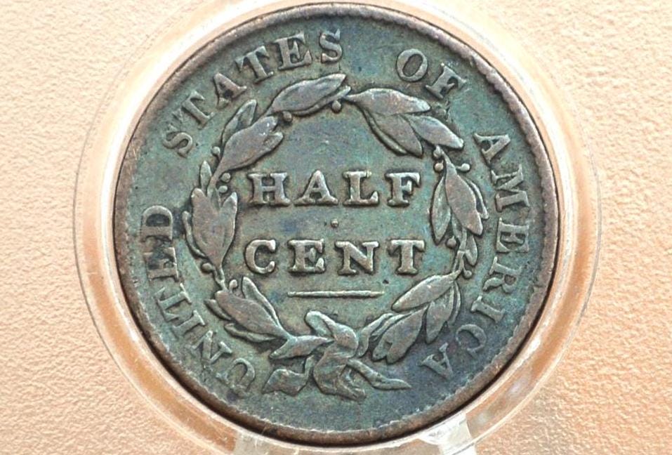 1828 Half Cent - VG (Very Good) Condition / Grade - Classic Head Half Cent - 1828 Classic Head Cent - 1828 Half Penny - 1828 13 Stars