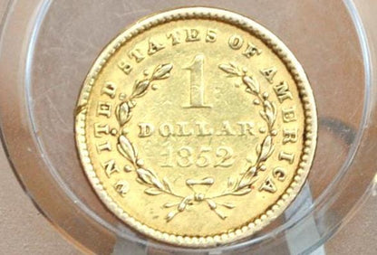 1852 Liberty Head One Dollar Gold Coin - XF (Extremely Fine), Beautiful Coin - 1 Dollar Gold 1852 Liberty Head