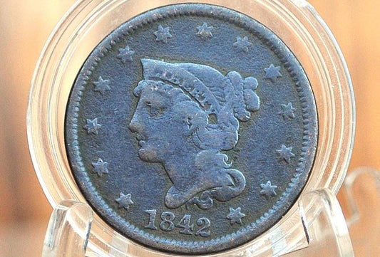 1842 Braided Hair Large Cent - VG (Very Good), Large Date Type - 1842 Coronet Cent - 1842 US Large Cent - Braided Hair 1839 to 1857