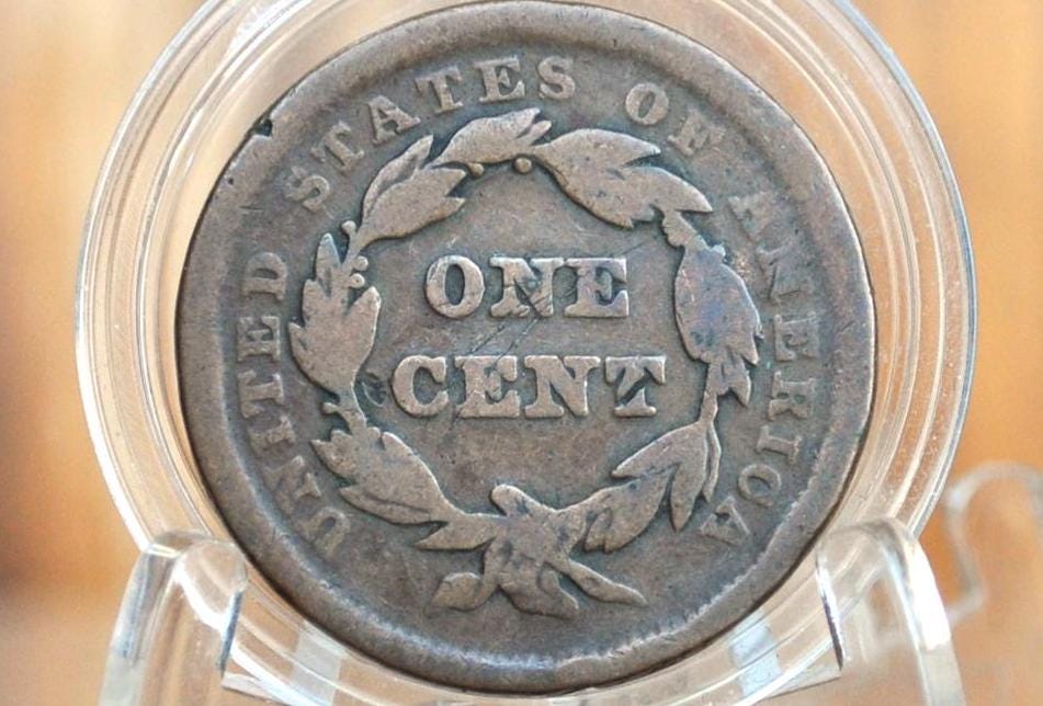 1842 Braided Hair Large Cent - G (Good), Small Date Type - 1842 Coronet Cent - 1842 US Large Cent - Braided Hair 1839 to 1857
