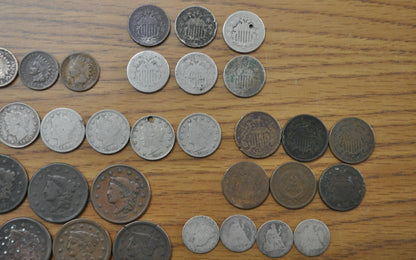 Old US Coin & Paper Currency Lot, Exact Items Photographed - Priced to Sell - Large Cents, Two Cent, Shield Nickels, V Nickels, Seated Dimes