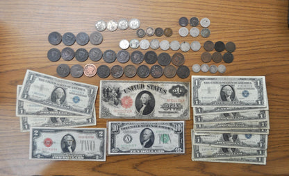 Old US Coin & Paper Currency Lot, Exact Items Photographed - Priced to Sell - Large Cents, Two Cent, Shield Nickels, V Nickels, Seated Dimes