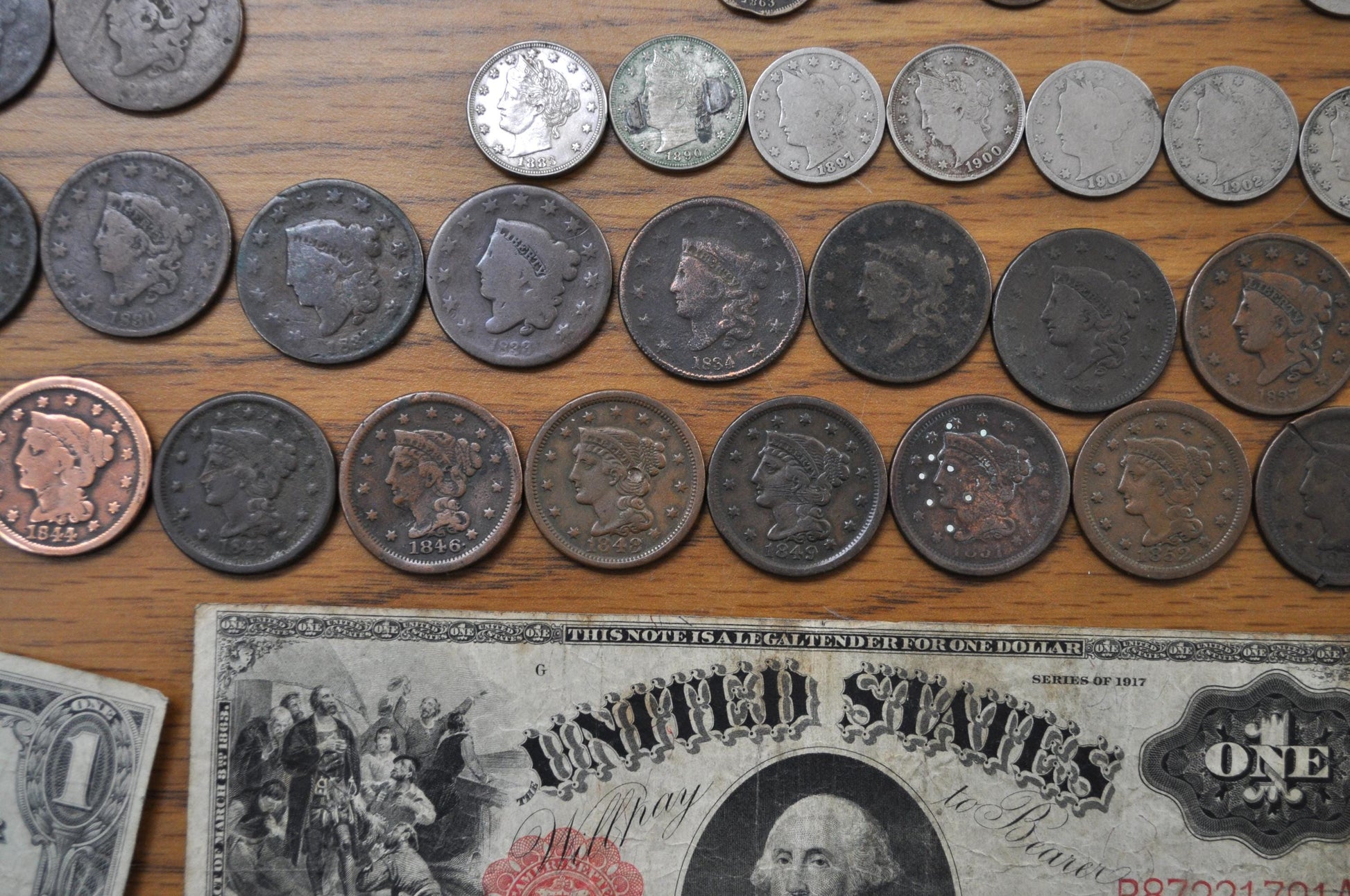 Old US Coin & Paper Currency Lot, Exact Items Photographed - Priced to Sell - Large Cents, Two Cent, Shield Nickels, V Nickels, Seated Dimes