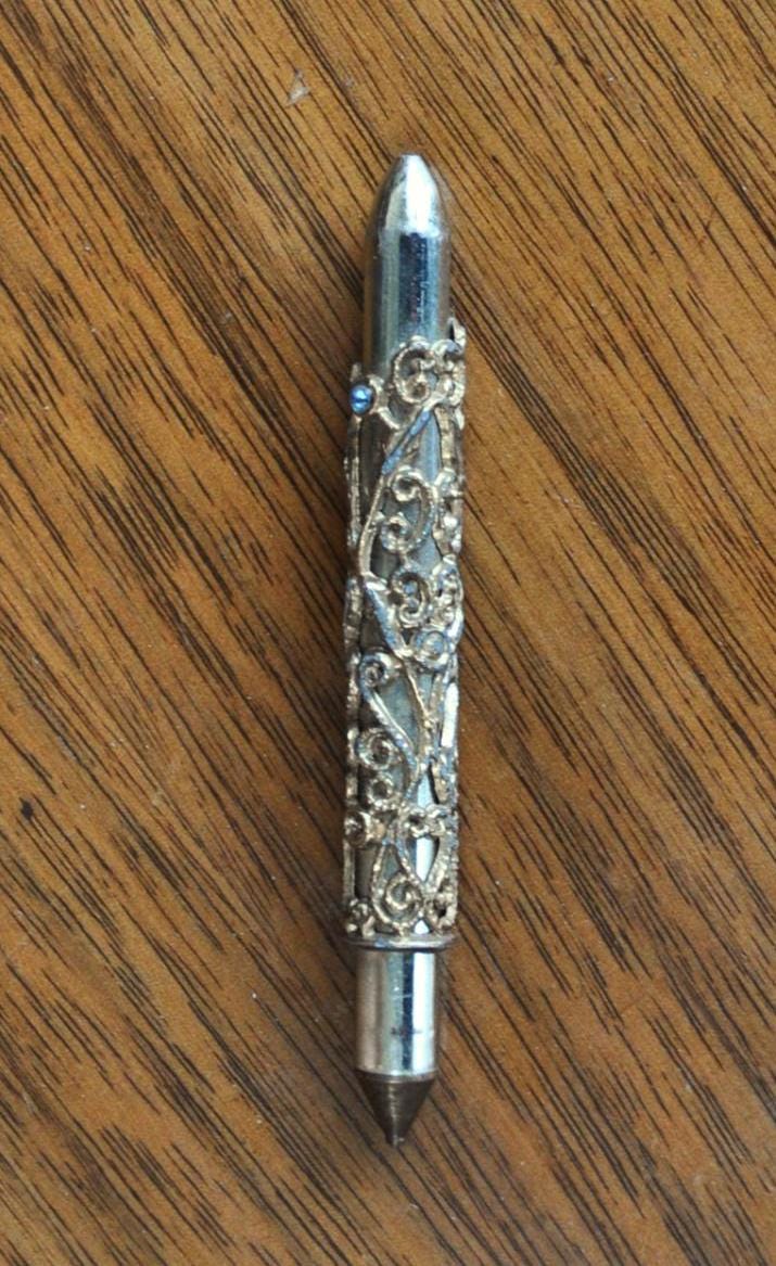 Vintage Compact Gold Tone Filigree Travel Pen - Pen Only - Does Not Work, Needs Ink - 1950s Mini Gold Filigree Elegant Travel Pen