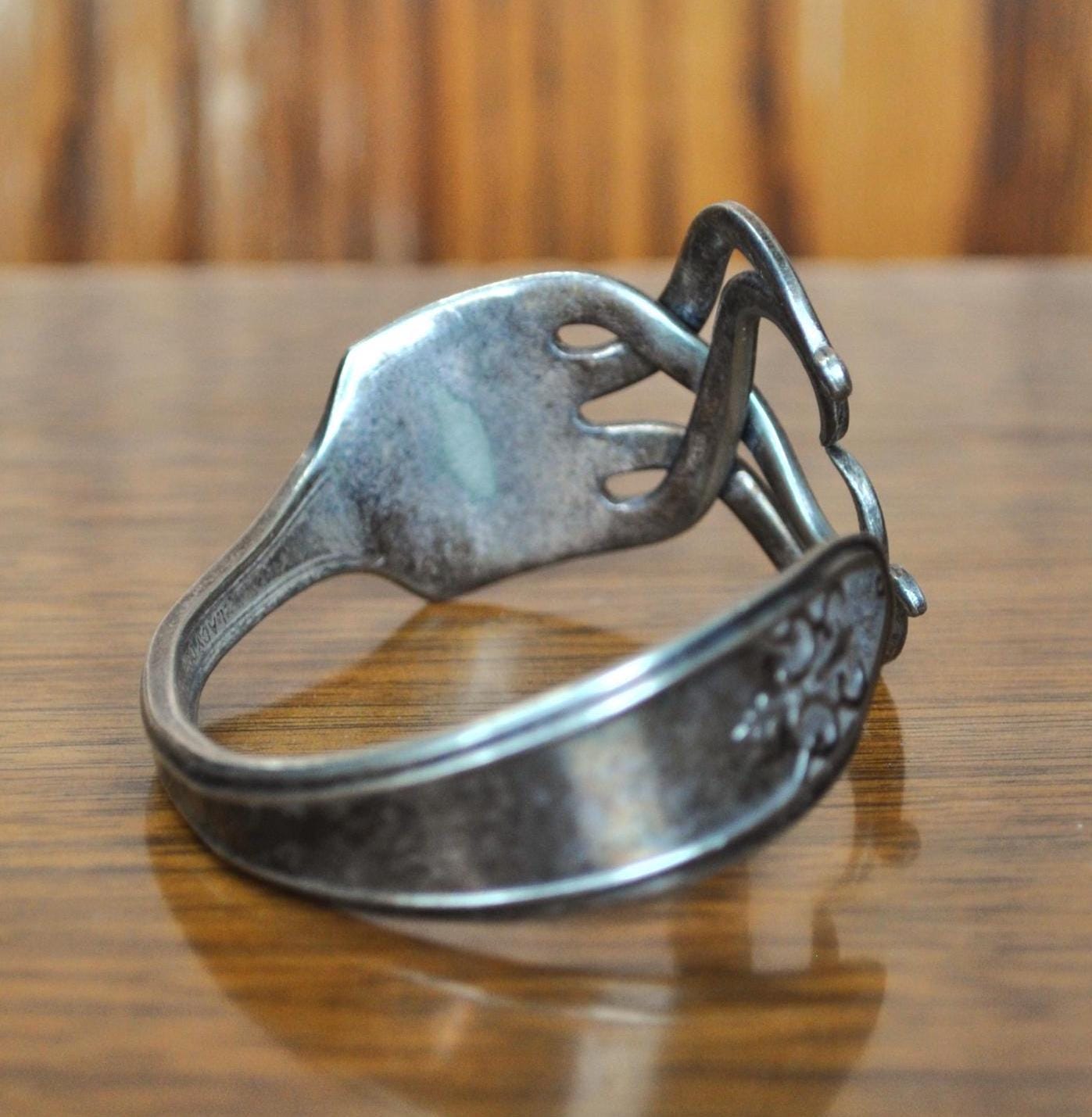 Vintage Silverplated Lady Doris Fork Made into Bracelet Cuff - Stunning Silverware Fork Heart Cuff - Handmade Vintage Heart Design Bracelet