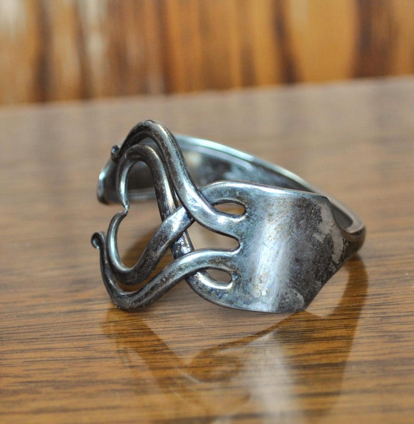 Vintage Silverplated Lady Doris Fork Made into Bracelet Cuff - Stunning Silverware Fork Heart Cuff - Handmade Vintage Heart Design Bracelet
