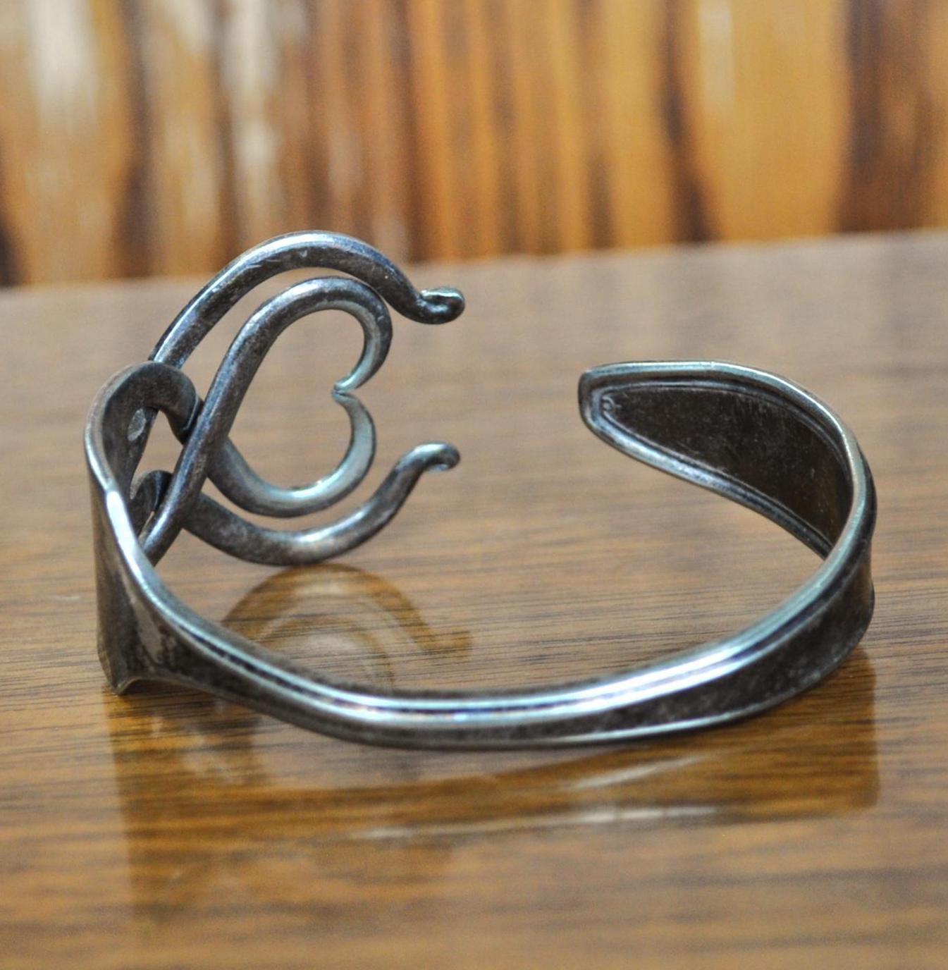 Vintage Silverplated Lady Doris Fork Made into Bracelet Cuff - Stunning Silverware Fork Heart Cuff - Handmade Vintage Heart Design Bracelet