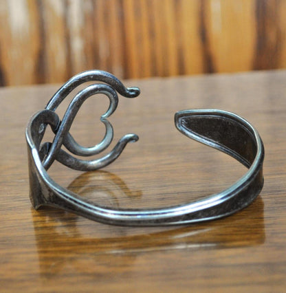Vintage Silverplated Lady Doris Fork Made into Bracelet Cuff - Stunning Silverware Fork Heart Cuff - Handmade Vintage Heart Design Bracelet