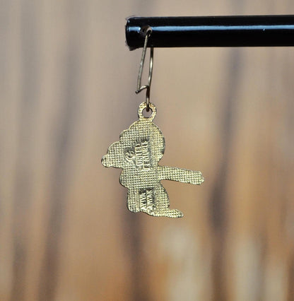 Vintage Aviva Peanuts Gold Tone Enamel Snooky Ski Earrings - United Features - Stunning Skiing Snoopy Aviva Enamel Dangle Earrings