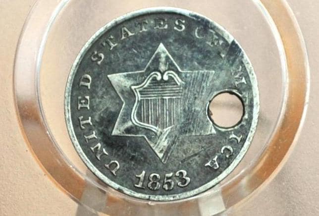 1853 Three Cent Silver US Coin - G (Good) Grade / Condition - 1853 3 Cent Trimes Silver 3 Cent Piece - Great Collection Piece