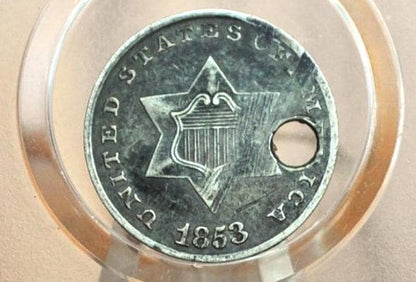1853 Three Cent Silver US Coin - G (Good) Grade / Condition - 1853 3 Cent Trimes Silver 3 Cent Piece - Great Collection Piece