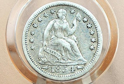 1854 Half Dime - XF (Extremely Fine); Great Coin - 1854 Seated Liberty Half Dime - Early American Coin, 1854 Silver Half Dime Liberty Seated