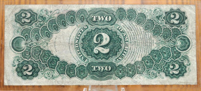 1917 2 Dollar Legal Tender Note - Fine Grade - Red Seal, Teehee/Burke Signature, Rarer Note, 1917 Horse Blanket Note Two Dollar Bill, Fr#57