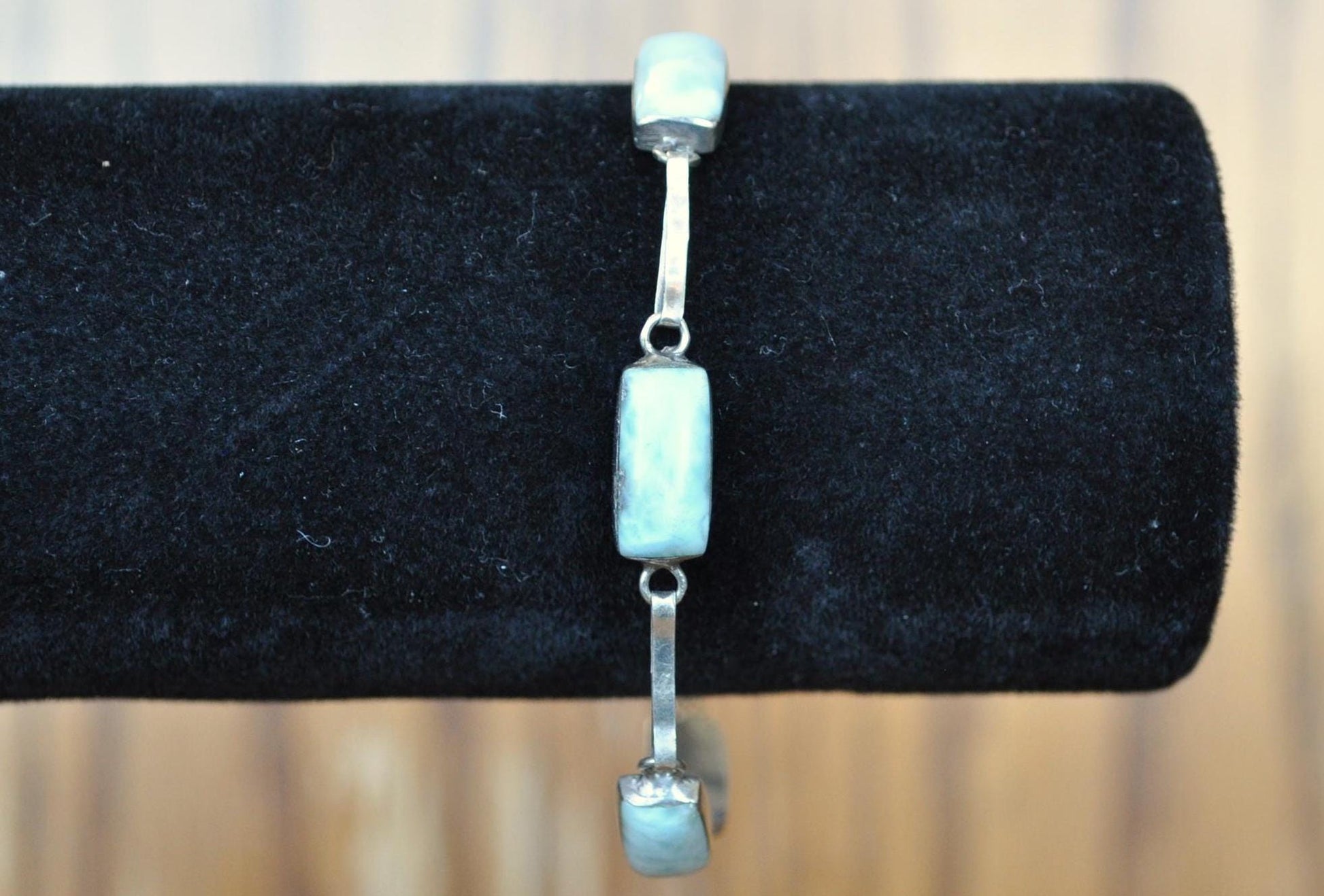 Beautiful Sterling Silver Aqua Larimer Bracelet - Beaten Down Jewelry - Approximately 18 mm