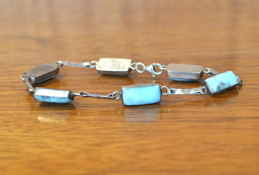 Beautiful Sterling Silver Aqua Larimer Bracelet - Beaten Down Jewelry - Approximately 18 mm
