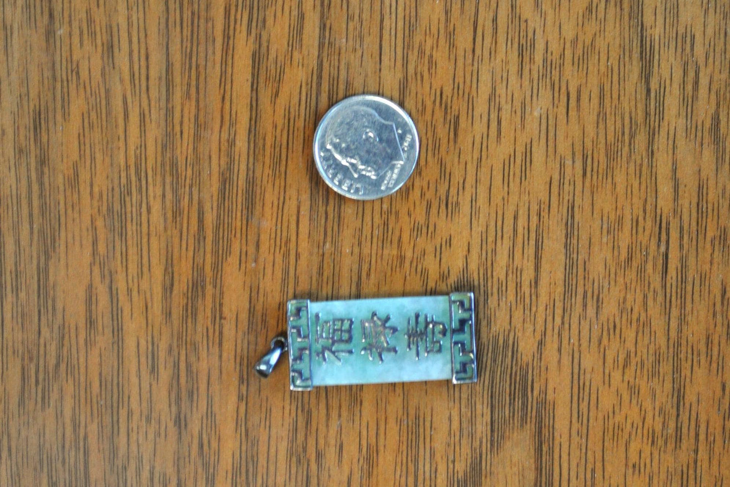 Vintage 925 Sterling Silver Jade Green Fu, Lu, and Shou Taoism Religious Pendant - Sterling Silver Jade Pendant - Mandarin Taoism Pendant