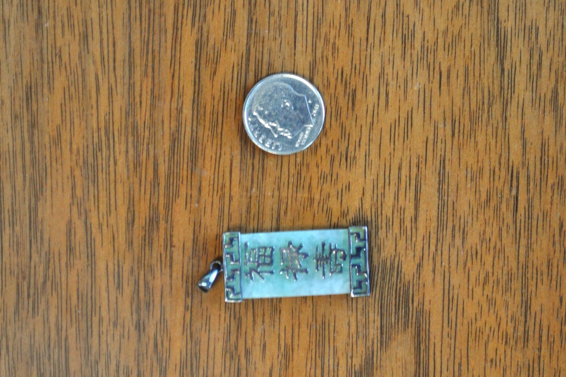 Vintage 925 Sterling Silver Jade Green Fu, Lu, and Shou Taoism Religious Pendant - Sterling Silver Jade Pendant - Mandarin Taoism Pendant