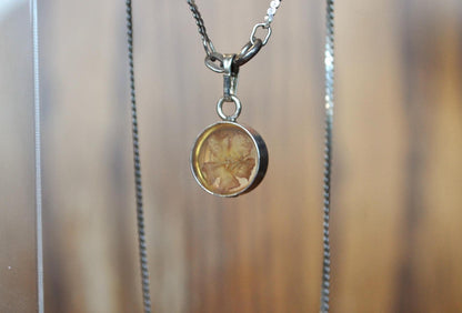 Beautiful 925 Sterling Silver Resin Encased Marigold Necklace - Marigold Encased in Resin Necklace - Approximately 18 mm