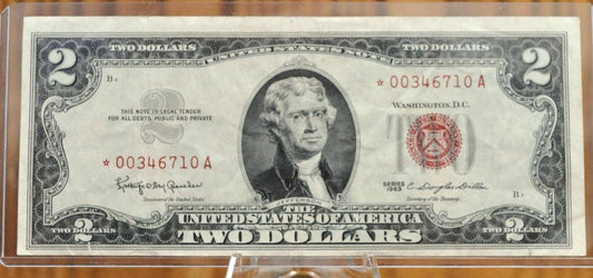 1963 STAR NOTE Red Seal 2 Dollar U.S. Note - XF (Extremely Fine) Condition - 1963 Two Dollar U.S. Note 1963 Star Note Fr#1513*