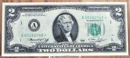 1976 2 Dollar Star Note, Fr#1935-A* (Boston), CU (Uncirculated) Grade/Condition, Two Dollar Bill 1976 Star Note High Grade Crisp, 1976 Star