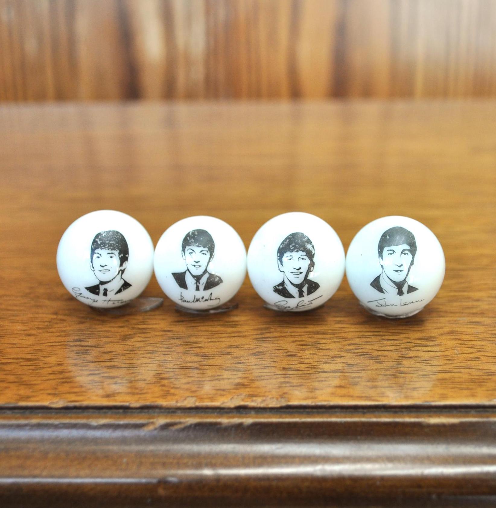 RARE Set of 4 Vintage Large White The Beatles Signature Marbles - Complete Set - Official Beatles Signature Portrait White Marbles Set