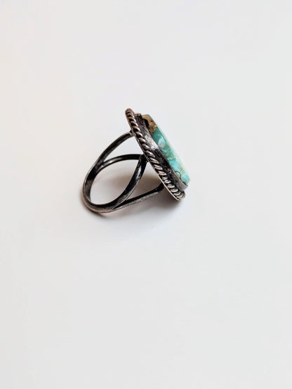 Incredible Sterling Silver Fox Turquoise Ring - Size 7 - Rare Native American Jewelry - Coiled Dome Ring