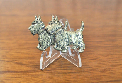 Vintage Art Deco Double Brass Scottie Brooch Pin - Double Scottish Terrier Dogs Pin - Gold Toned Scottish Terrier Walk Pin