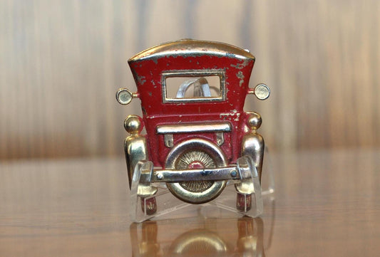 Vintage Red and Gold Tone Enamel Brooch Car Pin - Red and Gold Antique Car Pin - 1920s Car Enamel Pin