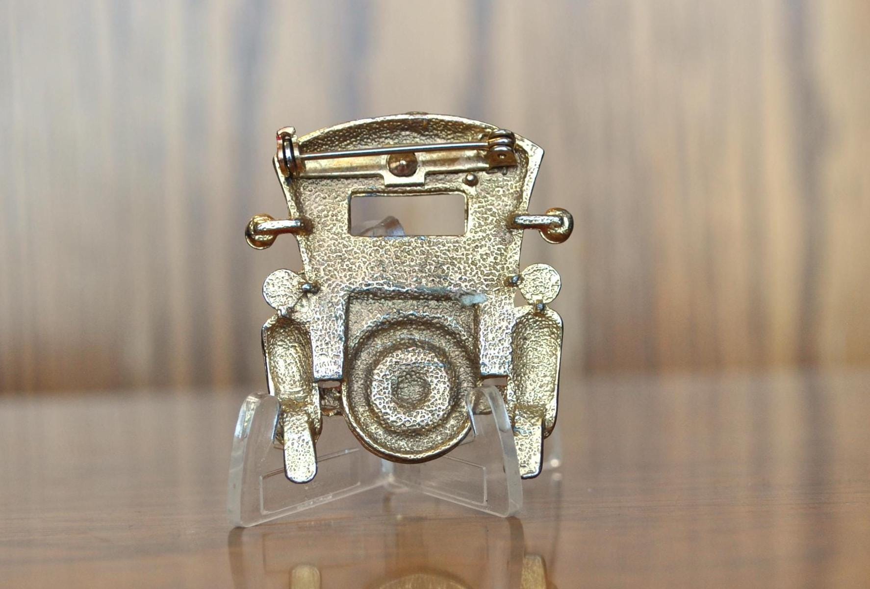 Vintage Red and Gold Tone Enamel Brooch Car Pin - Red and Gold Antique Car Pin - 1920s Car Enamel Pin