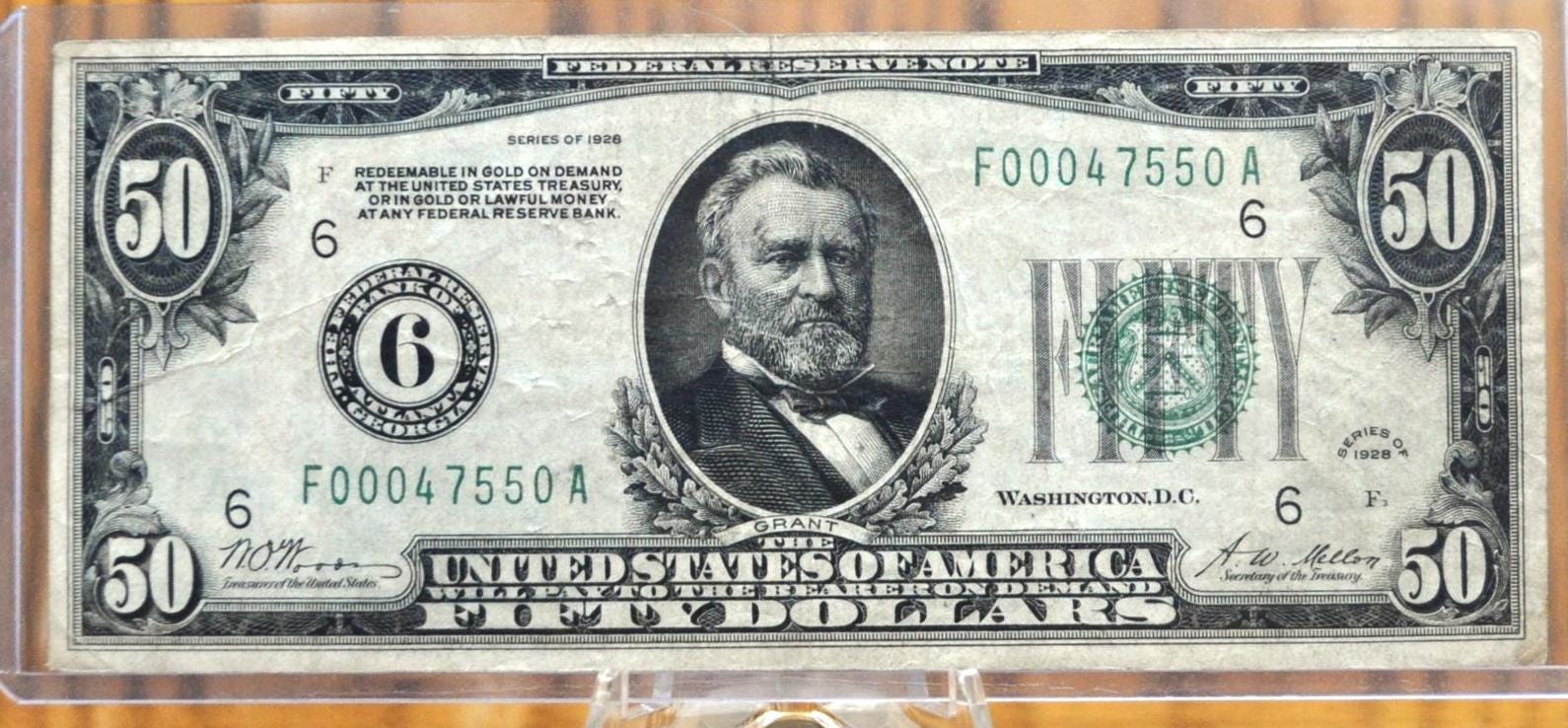 1928 Federal Reserve 50 Dollar Note - Extremely Fine (XF) - Choice of Bank - 1928 Fifty Dollar Federal Reserve Numeral Note - Fr.2100