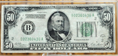 1928A Federal Reserve 50 Dollar Note - Very Fine (VF) - New York (B) Issue - DGS - 1928 A Fifty Dollar Federal Reserve NY Note - Fr.2101-B