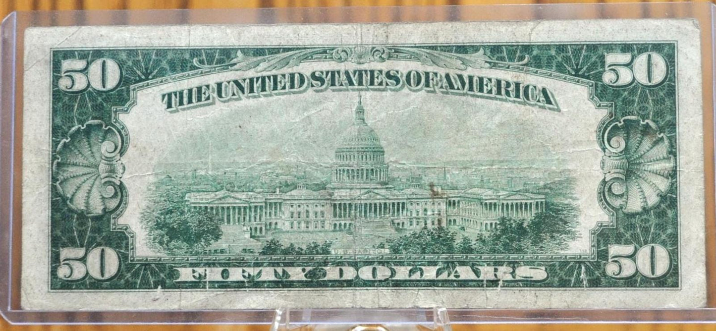 1934 Federal Reserve 50 Dollar STAR Note - Chicago (G) - Dark Green Seal - Low Serial Number - 1934 Fifty Dollar Star Note - Fr.2102-G