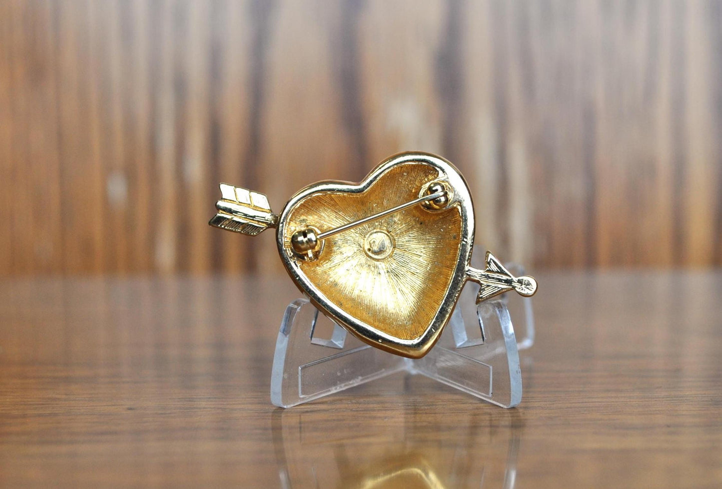 Amazing Swarovski Arrow in Heart Gold Tone and Crystal Brooch Pin - Swarovski Arrow in Heart - Swarovski Jewelry