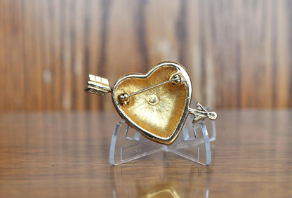 Amazing Swarovski Arrow in Heart Gold Tone and Crystal Brooch Pin - Swarovski Arrow in Heart - Swarovski Jewelry