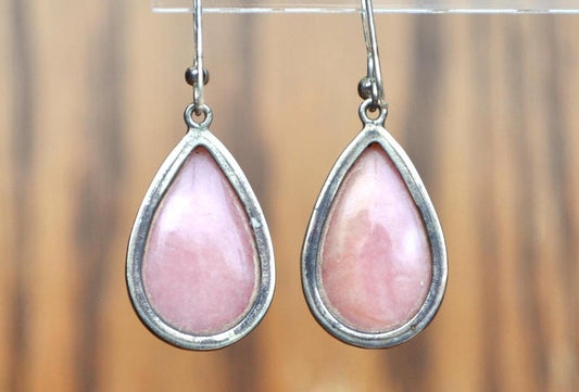 Pretty 925 Sterling Silver Pink Onyx Earrings- Pink Onyx Sterling Silver Earrings - Beautiful Pink Opal Earrings