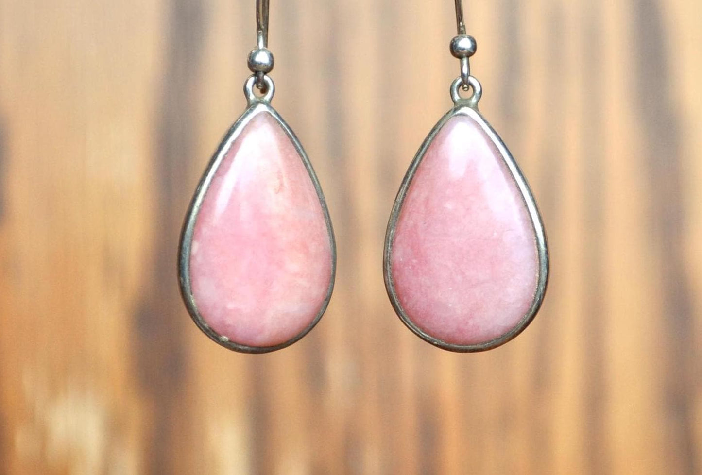 Pretty 925 Sterling Silver Pink Onyx Earrings- Pink Onyx Sterling Silver Earrings - Beautiful Pink Opal Earrings