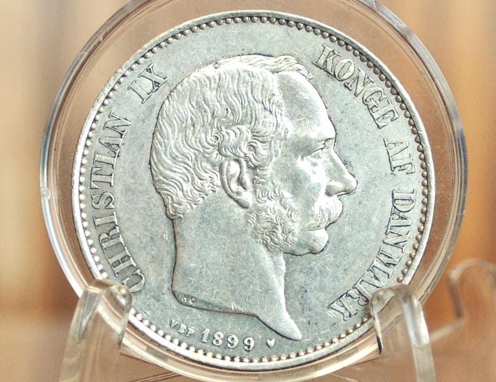 1899 2 Kroner Denmark Silver - Danish Two Kroner 1899 - Christian IX - Choice AU Condition - Great Coin for a Collection