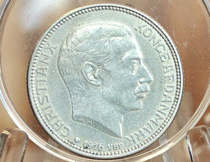 1916 1 Krone Denmark Silver - Danish One Krone 1916 - Christian X - Choice AU Condition - Great Coin for a Collection, Affordable Price