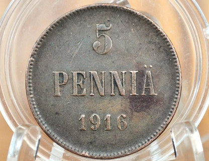 1916 Finland 5 Pennia - Great Condition - Nicholas II - Finnish Coin -