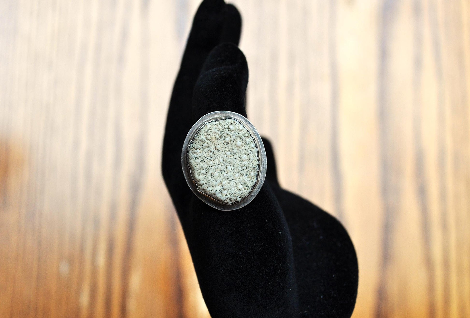 Homemade Coral Fossil Ring - Size 8.5 - Coral Fossil Ring - Tested as Sterling Silver
