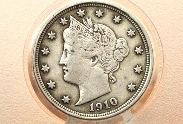 1910 V Nickel - 1910 Liberty Head Nickel - VG-VF (Very Good to Very Fine) Choose by Grade - Liberty Nickel - Collectible, Great for Jewelry