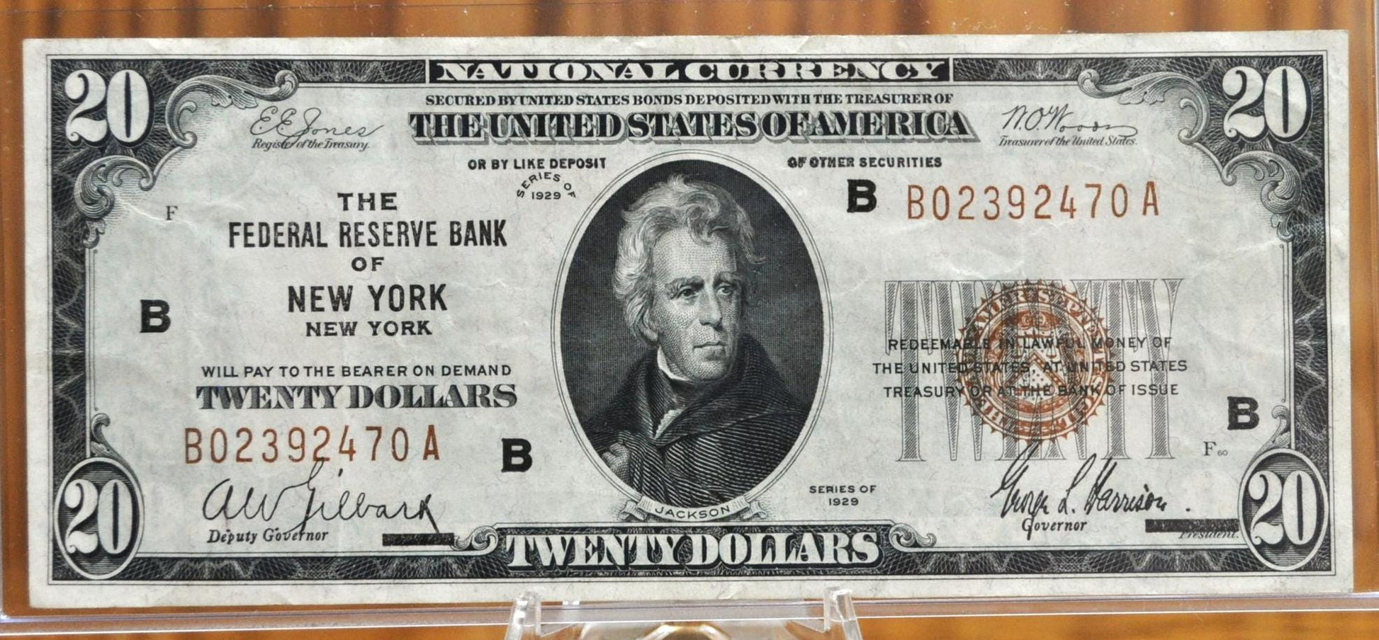 1929 National Currency 20 Dollar Note - Choice of Grade - New York (B) Bank Issue - 1929 B Twenty Dollar Federal Reserve Bank - Fr#1870-B