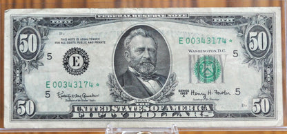 1963-A 50 Dollar Star Replacement Note - Richmond VA (E) Star Note - Dark Green Seal - 1963A Fifty Dollar Federal Reserve Note - Fr#2113-E*