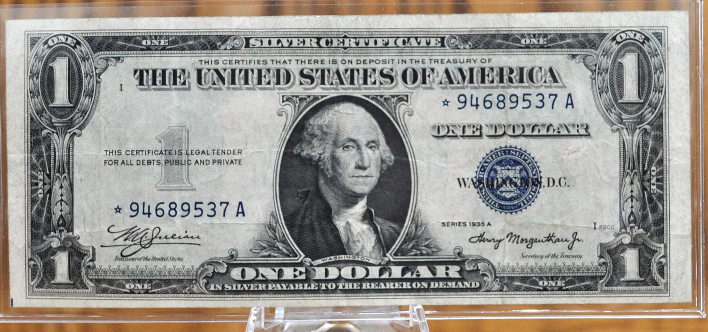 1935-A Silver Certificate 1 Dollar Star Note, Blue Seal - VF (Very Fine) Grade - No Surcharges - Silver Cert 1935A Star Note - Fr#1608*