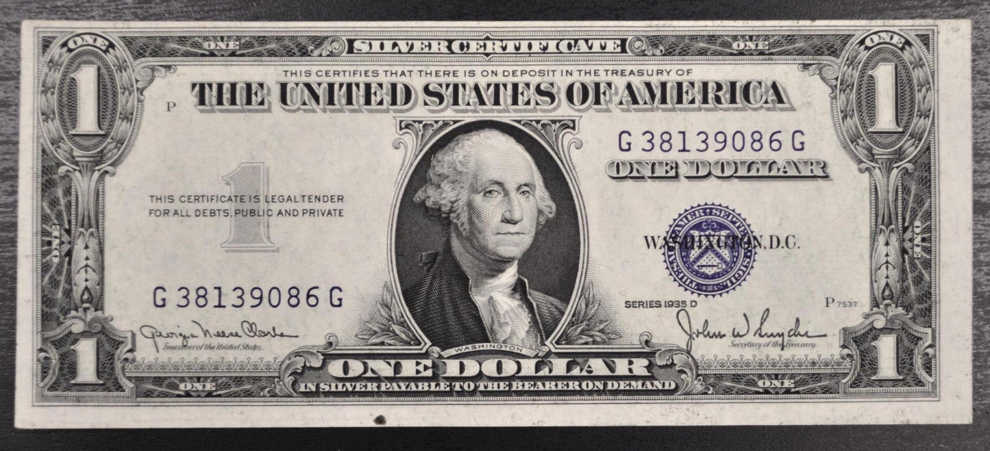 1935 D Silver Certificate 1 Dollar Narrow Notes - AU (About Uncirculated) - Set of 2 Consecutive Serial Notes - 1935A One Dollar - Fr#1613N