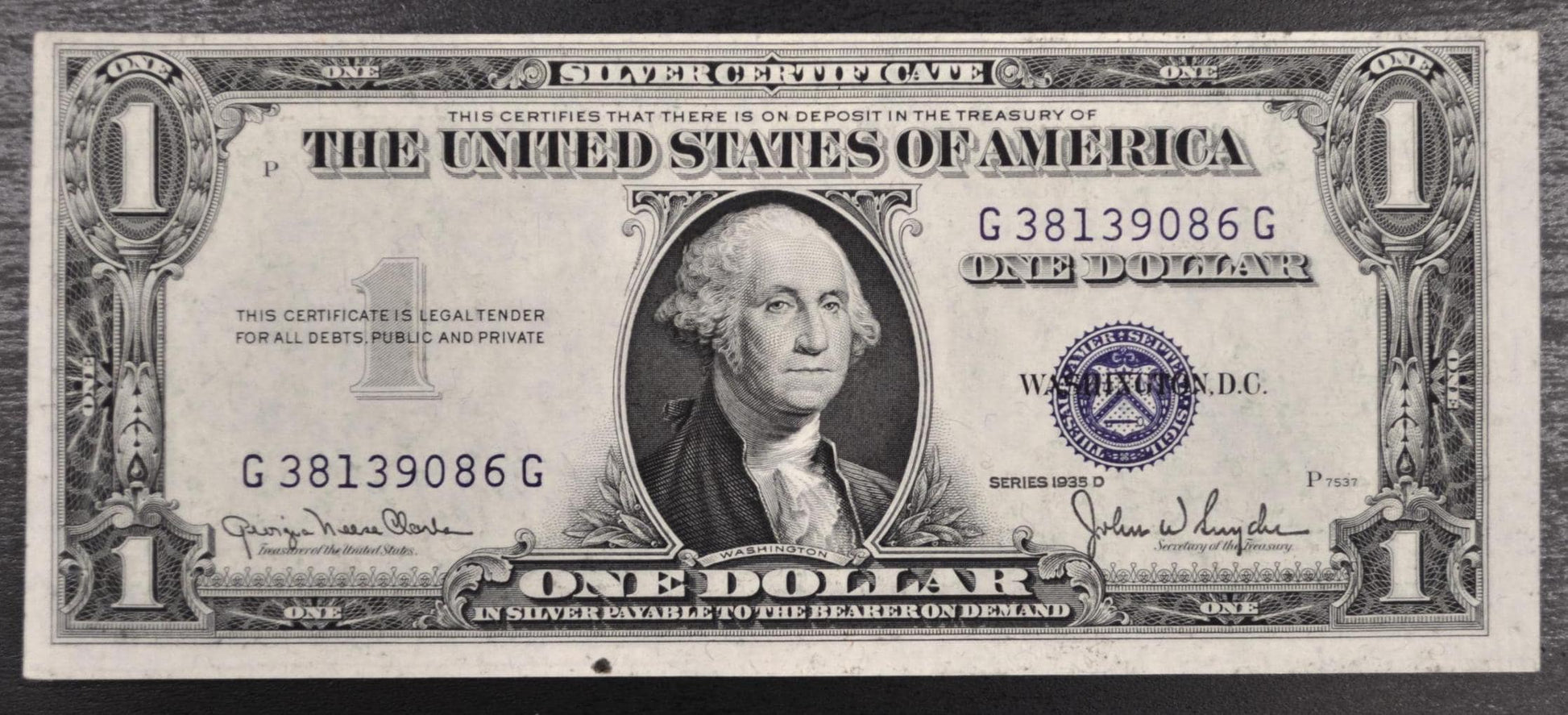 1935 D Silver Certificate 1 Dollar Narrow Notes - AU (About Uncirculated) - Set of 2 Consecutive Serial Notes - 1935A One Dollar - Fr#1613N