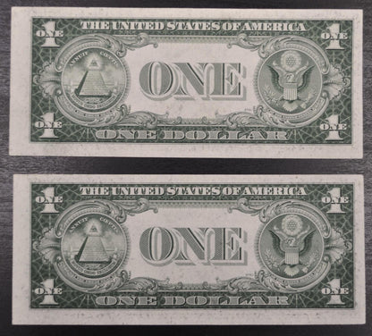 1935 D Silver Certificate 1 Dollar Narrow Notes - AU (About Uncirculated) - Set of 2 Consecutive Serial Notes - 1935A One Dollar - Fr#1613N