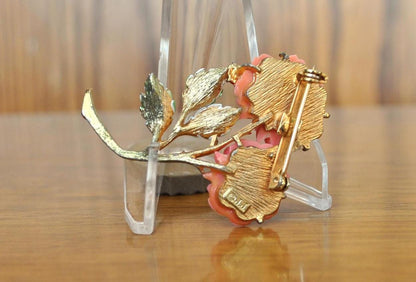 Beautiful JJ Jonette Signed Rose with Ladybug Pin Lapel Enamel Collectible - JJ Jewelry - JJ ladybug Rose Brooch