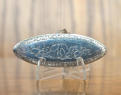 Amazing Signed Kirk-Stieff Pewter Oval Floral Engraved Pin Brooch - Kirk-Stieff Pewter Pin - Oval Floral Brooch