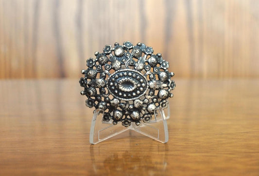 Beautiful Silver Tone Open Work Oval Filigree Pin - Silver Tone Brooch - Oval Filigree Silver Tone Brooch